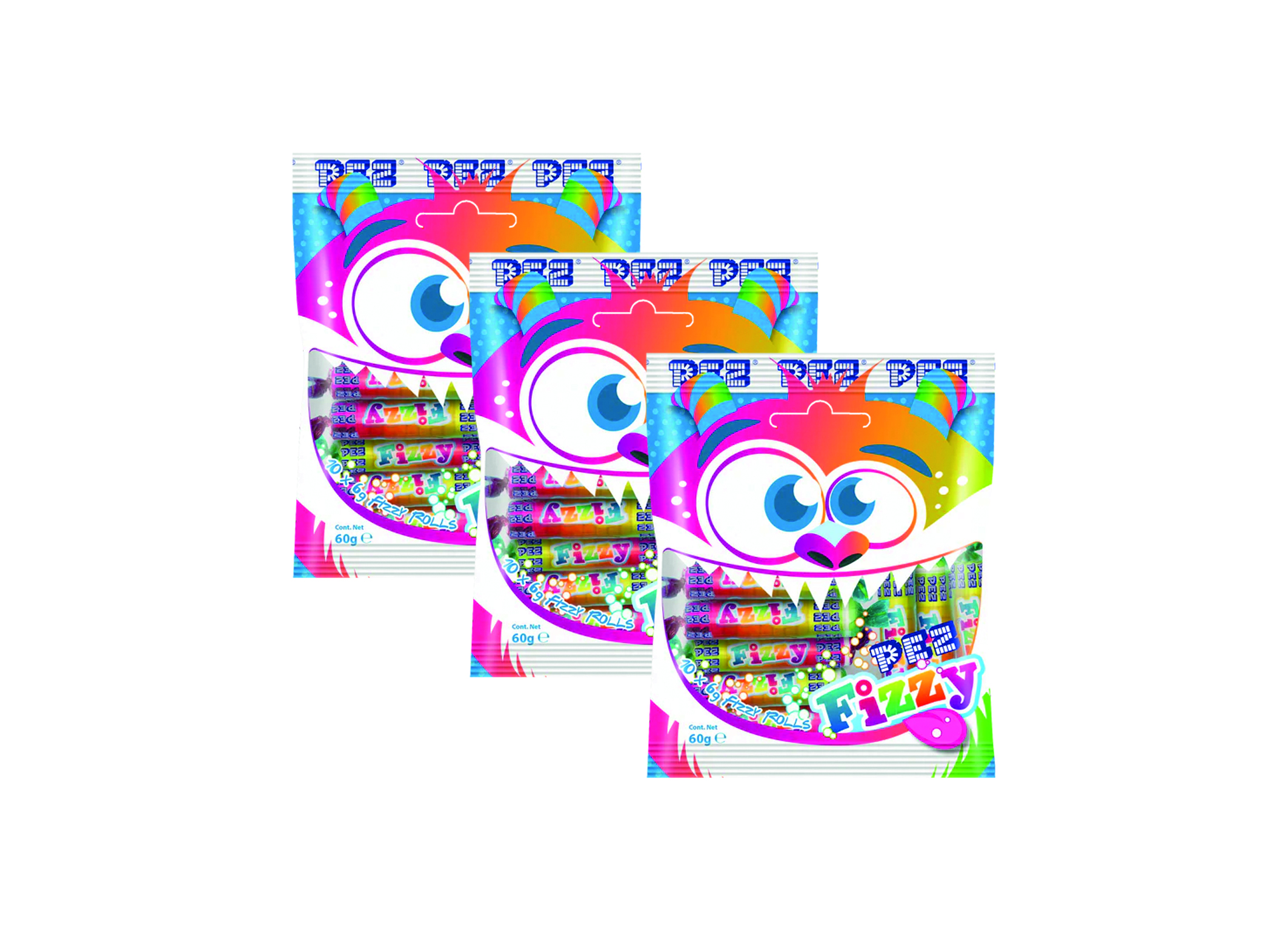 (Bild für) PEZ Monster Fizzy Rolls Tutti Frutti 60g 12