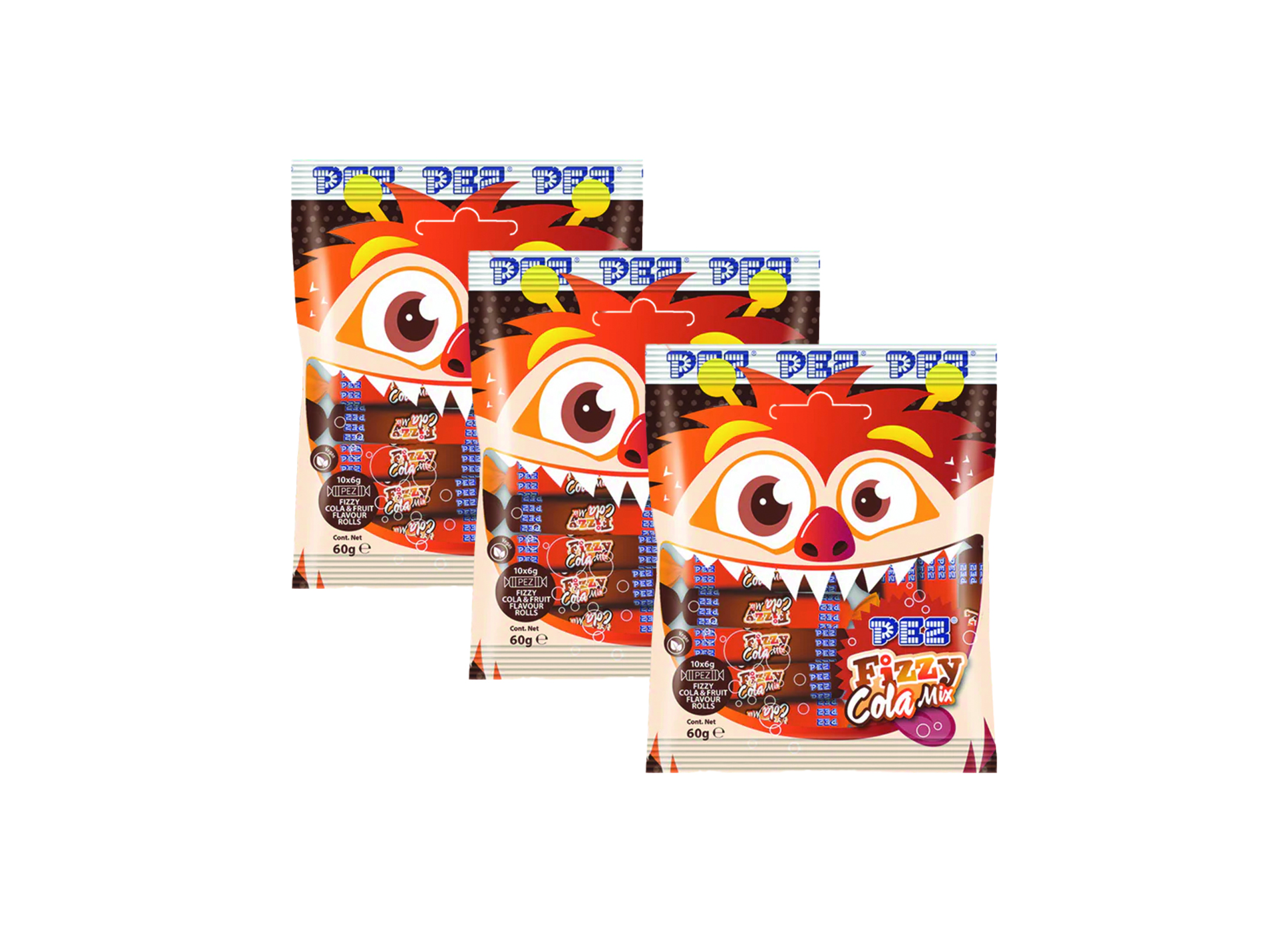 (Bild für) PEZ Monster Fizzy Rolls Cola Mix 60g 12