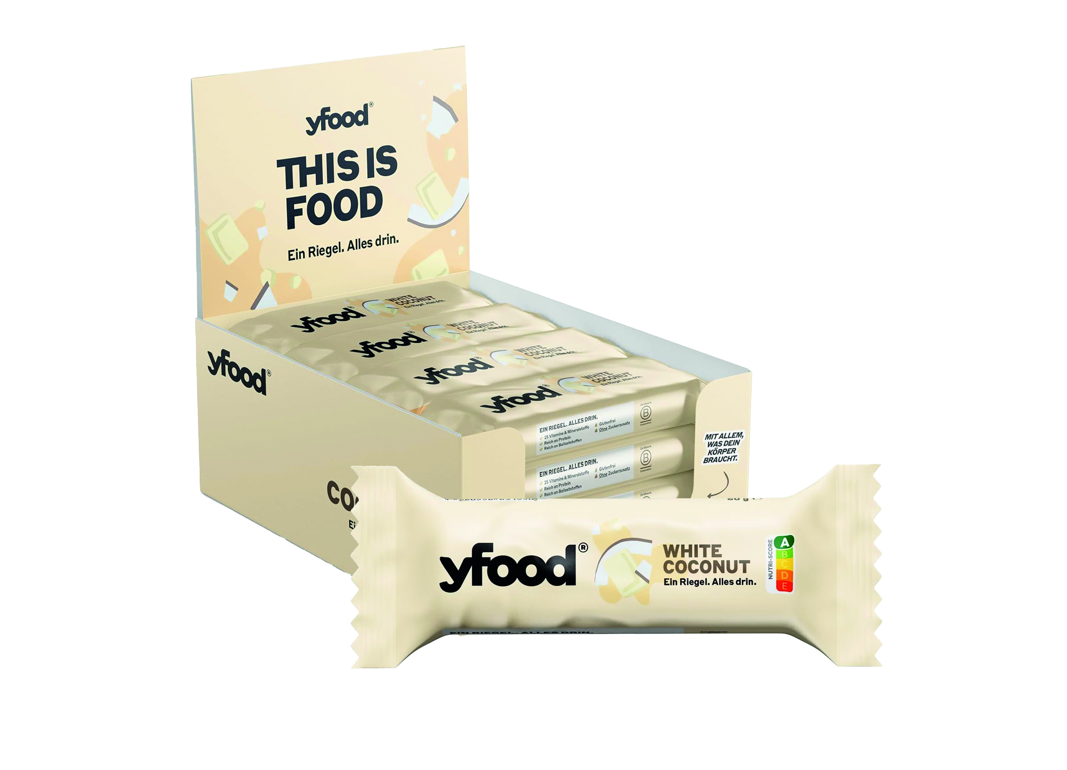 (Bild für) yfood Riegel White Coconut 60g 12