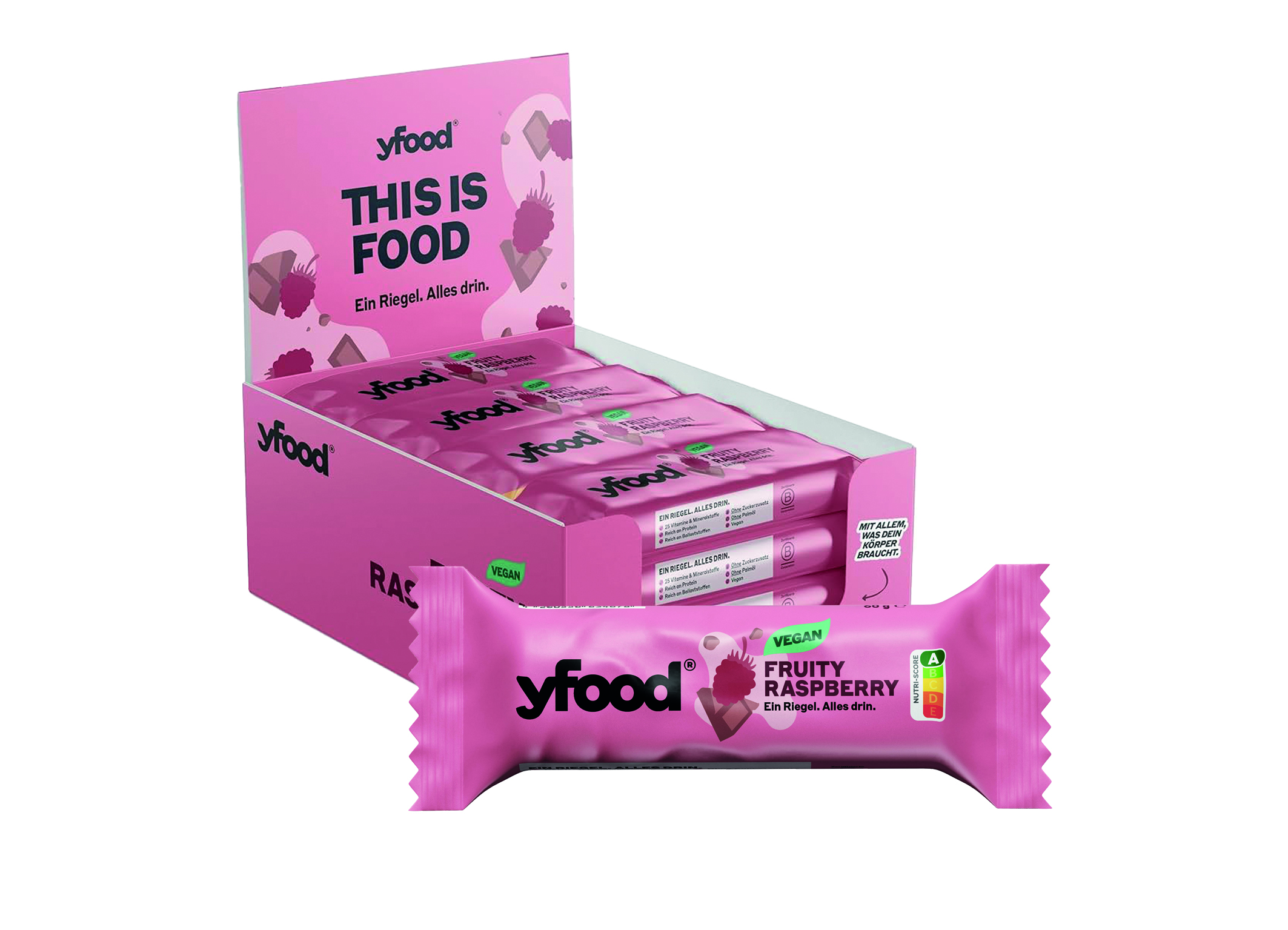 (Bild für) yfood Riegel Vegan Fruity Raspberry 60g 12