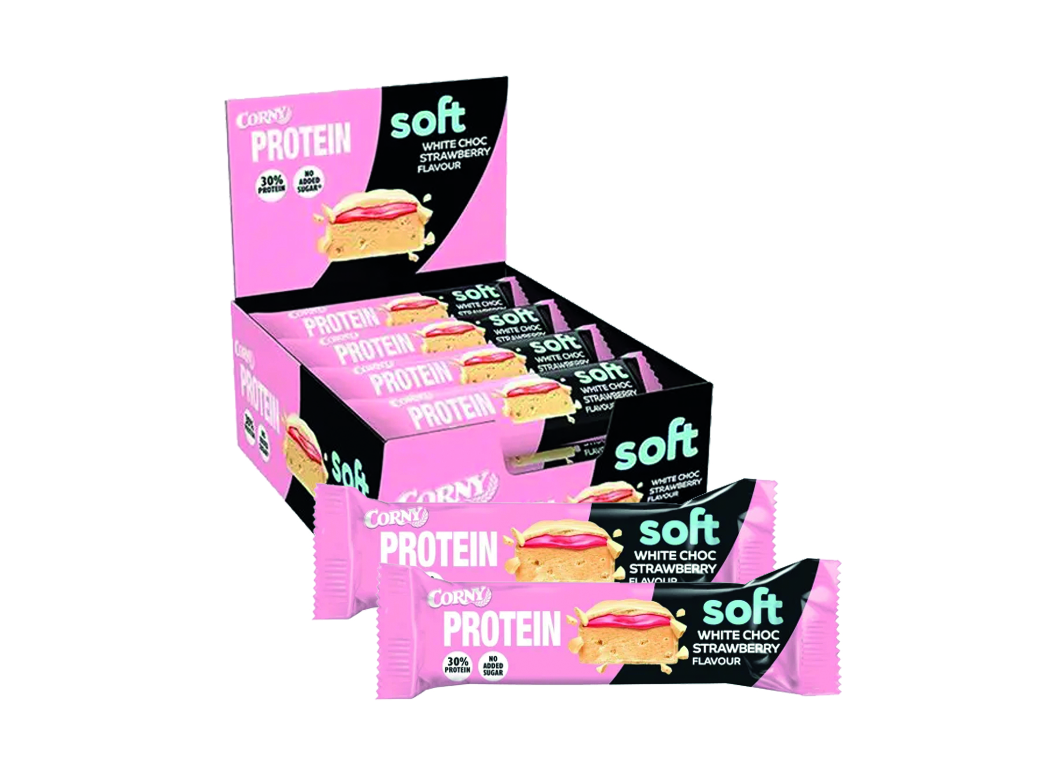 (Bild für) Corny Protein Soft White Chocolate Strawberry 45g 12