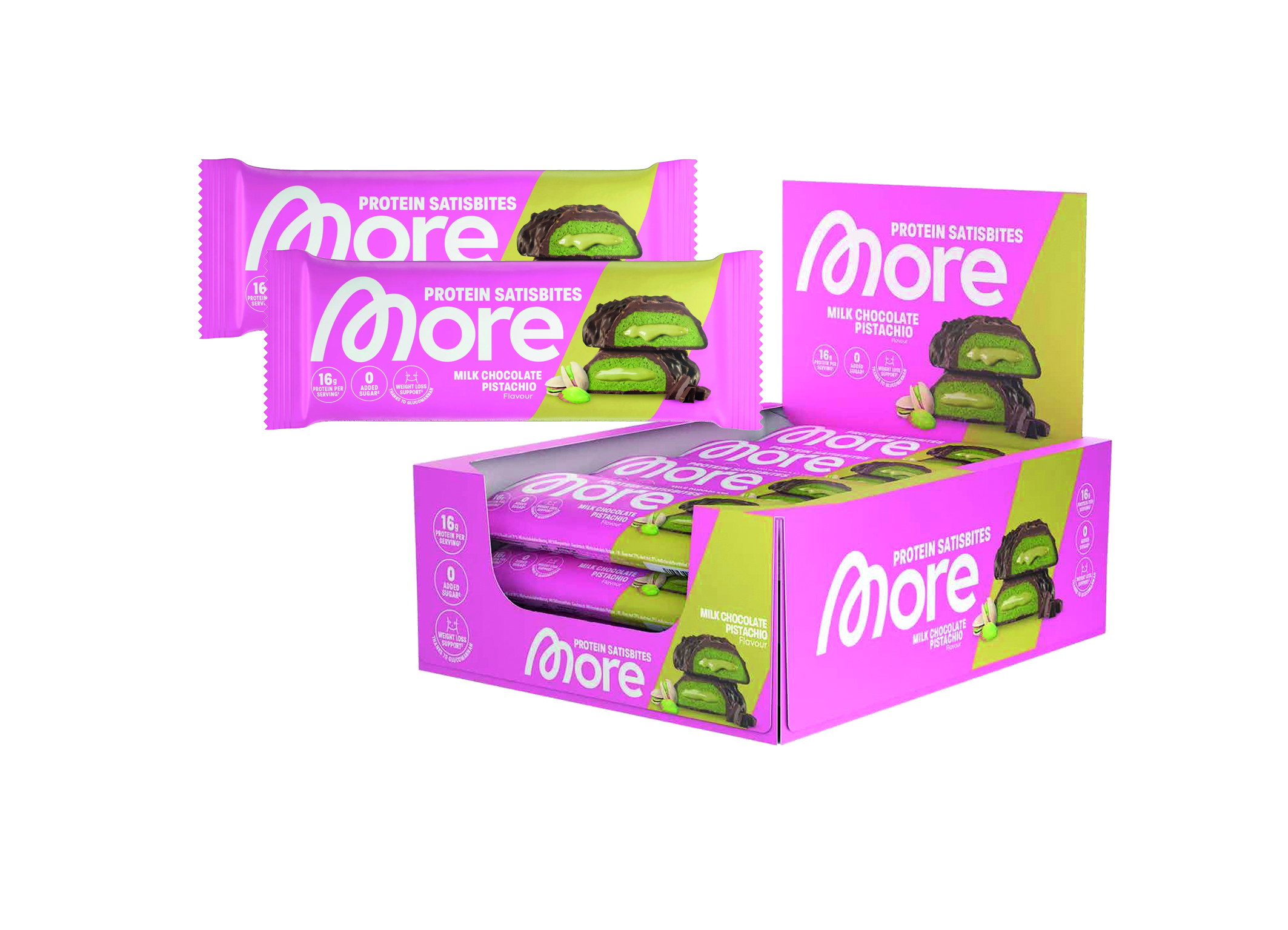 (Bild für) More Protein Satisbites Milk Chocolate Pistachio 50g 12